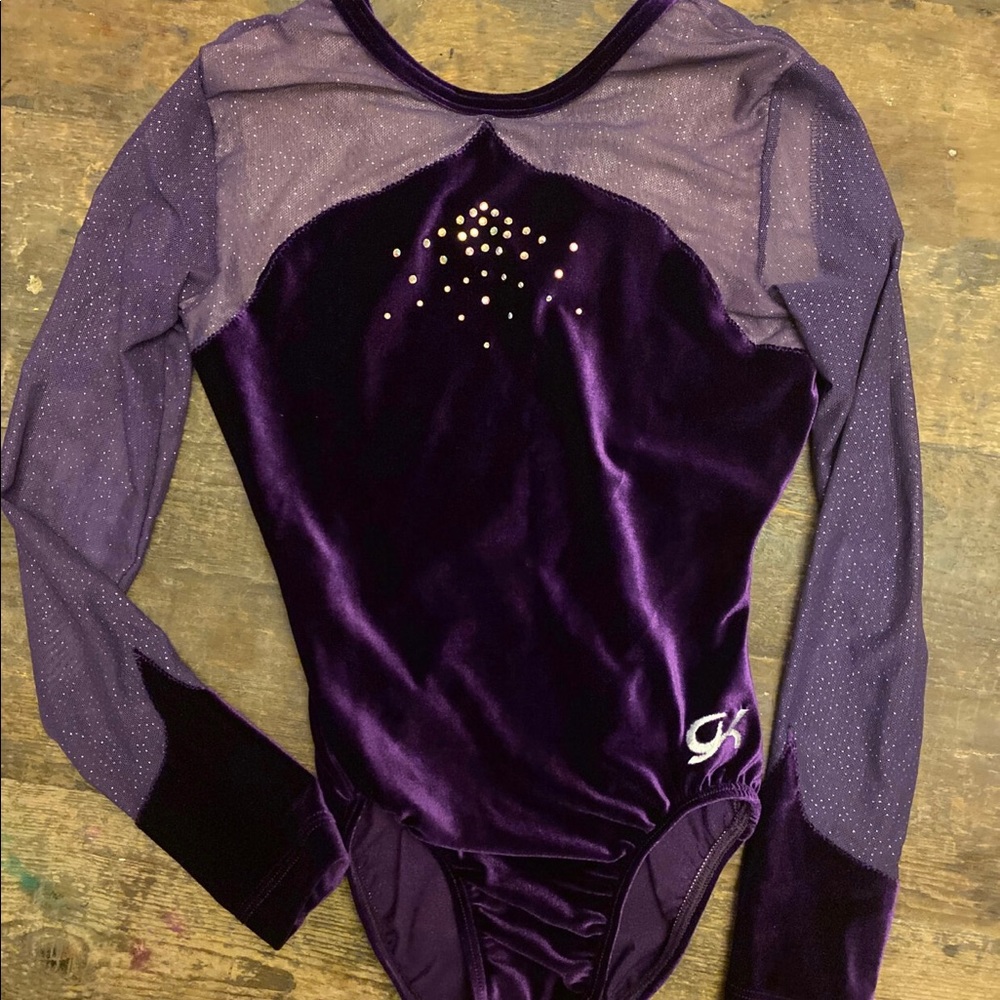 GK Purple Velvet Long Sleeved Gymnastics Leotard AS